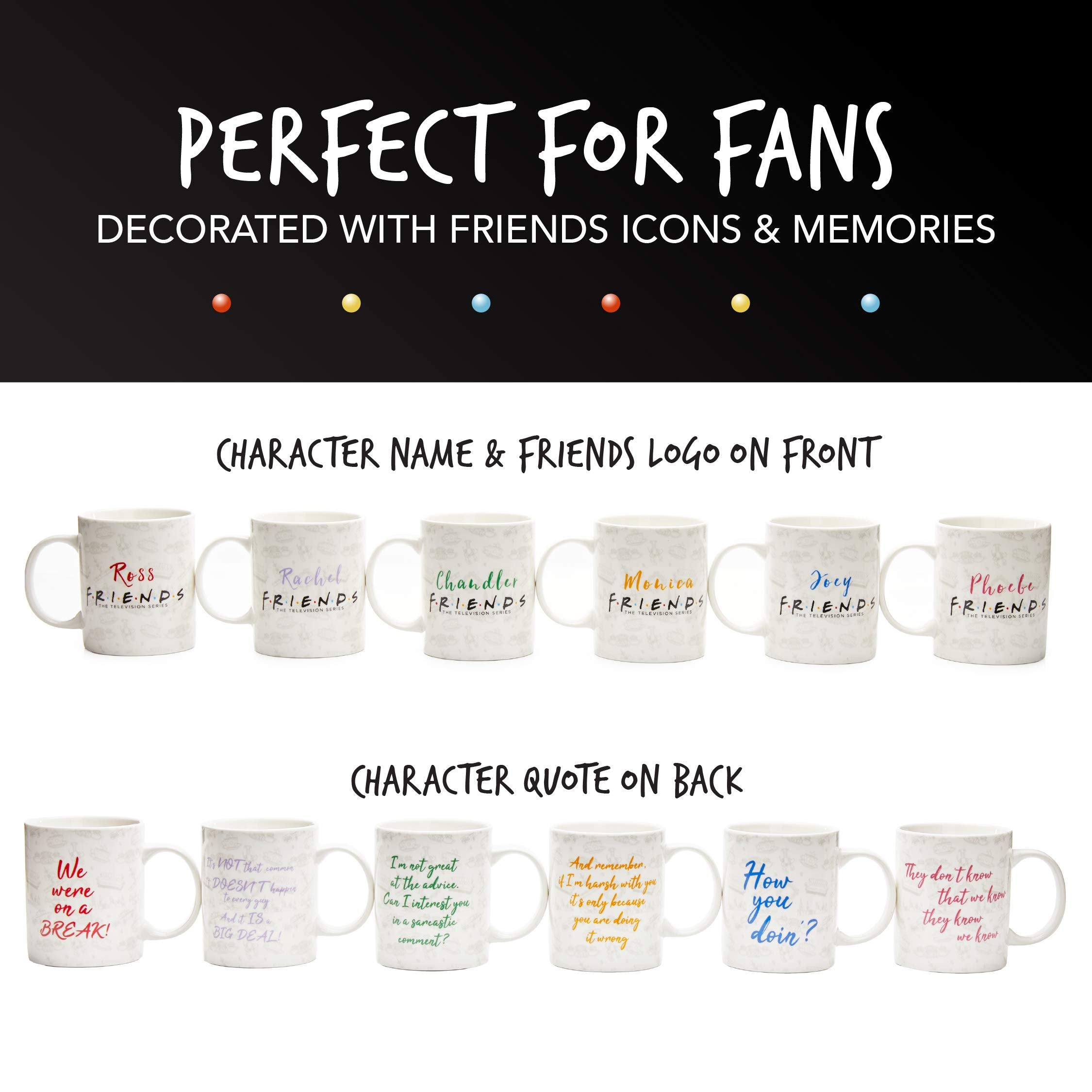 Paladone Friends Tv Show Coffee Mug Set Of 6 Friends Themed Gifts - Officially Licensed Merchandise